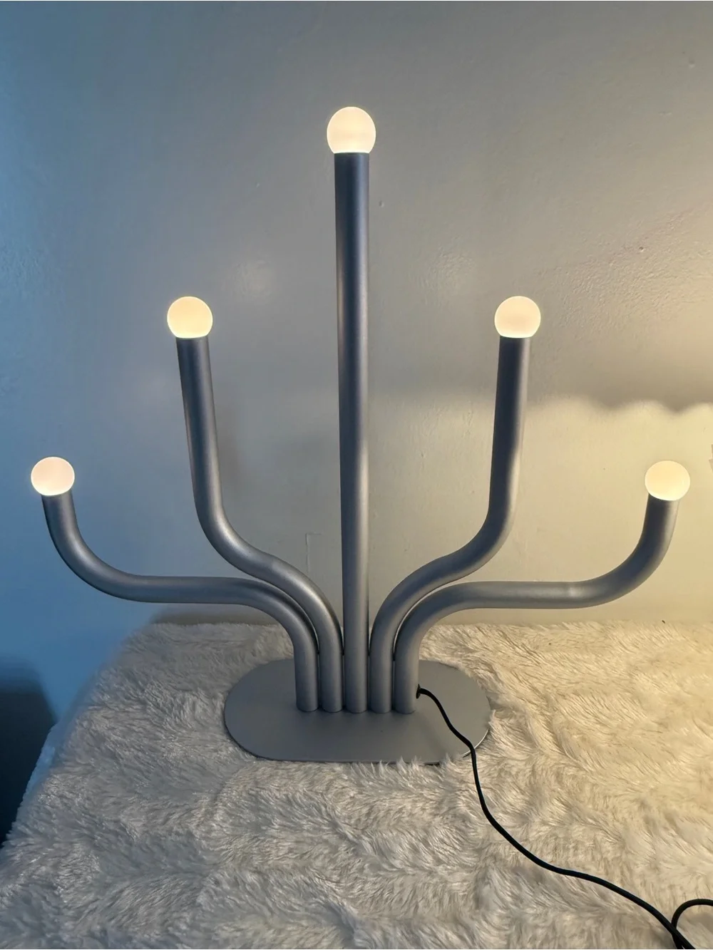 IKEA Gray Multi-Arm LED Table Lamp and White Pleated Table Lamp